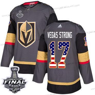 Adidas Miesten Kultaen Knights #17 Vegas Strong Harmaa Kotiottelupaita Aito USA Flag 2018 Stanley Cup Final Ommeltu NHL Paita