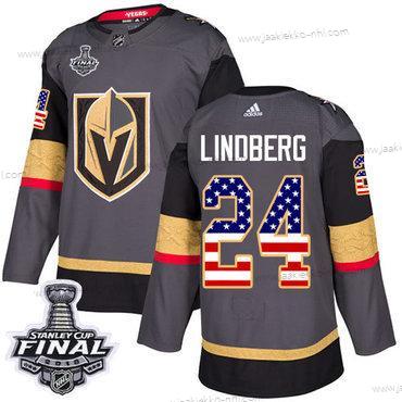 Adidas Miesten Kultaen Knights #24 Oscar Lindberg Harmaa Kotiottelupaita Aito USA Flag 2018 Stanley Cup Final Ommeltu NHL Paita