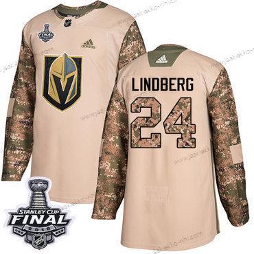 Adidas Miesten Kultaen Knights #24 Oscar Lindberg Maastokuvio Aito 2017 Veterans Day 2018 Stanley Cup Final Ommeltu NHL Paita