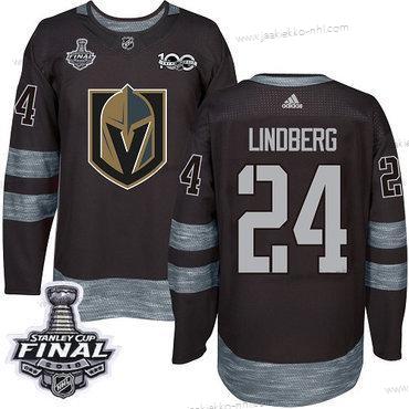 Adidas Miesten Kultaen Knights #24 Oscar Lindberg Musta 1917-2017 100th Vuosipäivä 2018 Stanley Cup Final Ommeltu NHL Paita