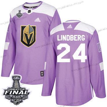 Adidas Miesten Kultaen Knights #24 Oscar Lindberg Violetti Aito Taistelee syöpää vastaan 2018 Stanley Cup Final Ommeltu NHL Paita