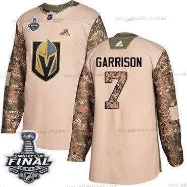 Adidas Miesten Kultaen Knights #7 Jason Garrison Maastokuvio Aito 2017 Veterans Day 2018 Stanley Cup Final Ommeltu NHL Paita