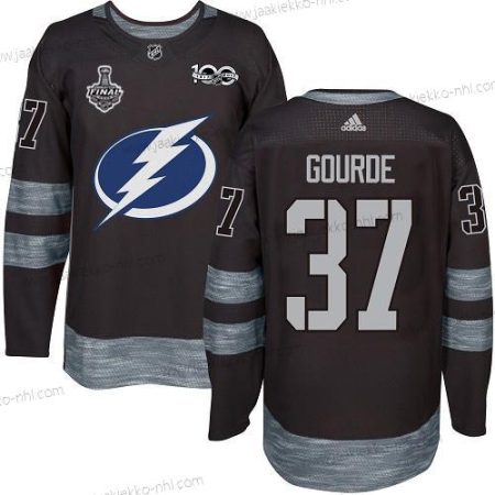 Adidas Miesten Lightning #37 Yanni Gourde Musta 1917-2017 100th Vuosipäivä 2020 Stanley Cup Final Ommeltu NHL Paita