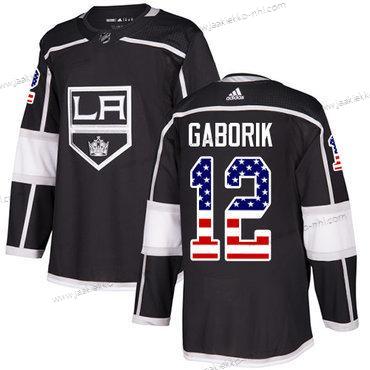 Adidas Miesten Los Angeles Kings #12 Marian Gaborik Musta Kotiottelupaita Aito USA Flag Ommeltu NHL Paita