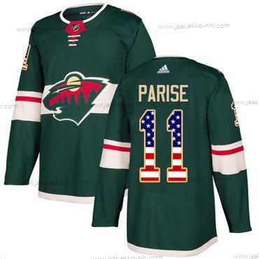 Adidas Miesten Minnesota Wild #11 Zach Parise Vihreä Kotiottelupaita Aito USA Flag Ommeltu NHL Paita