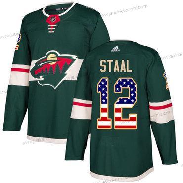 Adidas Miesten Minnesota Wild #12 Eric Staal Vihreä Kotiottelupaita Aito USA Flag Ommeltu NHL Paita