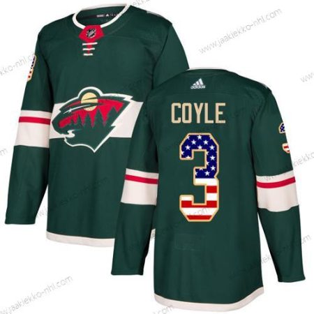 Adidas Miesten Minnesota Wild #3 Charlie Coyle Vihreä Kotiottelupaita Aito USA Flag Ommeltu NHL Paita