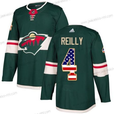 Adidas Miesten Minnesota Wild #4 Mike Reilly Vihreä Kotiottelupaita Aito USA Flag Ommeltu NHL Paita