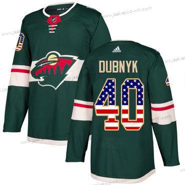 Adidas Miesten Minnesota Wild #40 Devan Dubnyk Vihreä Kotiottelupaita Aito USA Flag Ommeltu NHL Paita