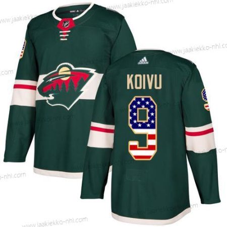 Adidas Miesten Minnesota Wild #9 Mikko Koivu Vihreä Kotiottelupaita Aito USA Flag Ommeltu NHL Paita