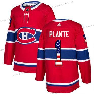 Adidas Miesten Montreal Canadiens #1 Jacques Plante Punainen Kotiottelupaita Aito USA Flag Ommeltu NHL Paita