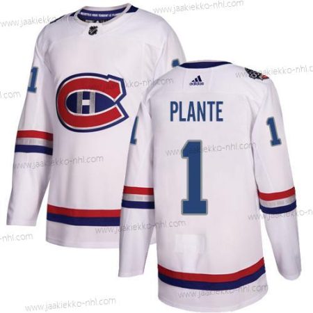 Adidas Miesten Montreal Canadiens #1 Jacques Plante Valkoinen Aito 1917-2017 100th Klassinen Ommeltu NHL Paita