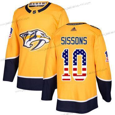 Adidas Miesten Nashville Predators #10 Colton Sissons Keltainen Kotiottelupaita Aito USA Flag Ommeltu NHL Paita