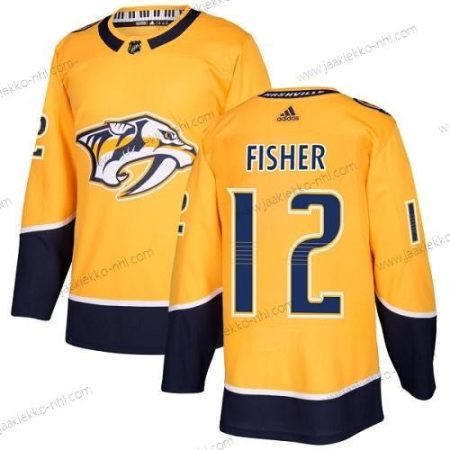 Adidas Miesten Nashville Predators #12 Mike Fisher Keltainen Kotiottelupaita Aito Ommeltu NHL Paita