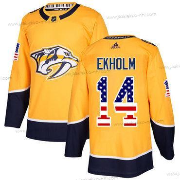 Adidas Miesten Nashville Predators #14 Mattias Ekholm Keltainen Kotiottelupaita Aito USA Flag Ommeltu NHL Paita