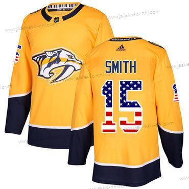 Adidas Miesten Nashville Predators #15 Craig Smith Keltainen Kotiottelupaita Aito USA Flag Ommeltu NHL Paita