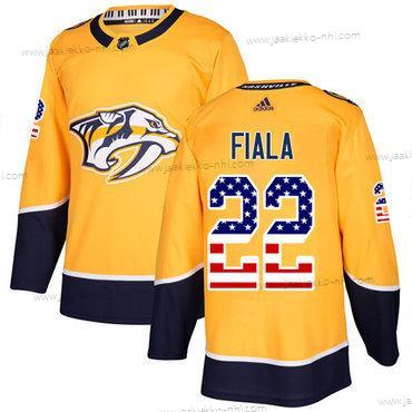 Adidas Miesten Nashville Predators #22 Kevin Fiala Keltainen Kotiottelupaita Aito USA Flag Ommeltu NHL Paita