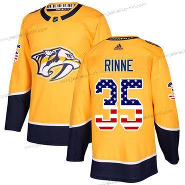 Adidas Miesten Nashville Predators #35 Pekka Rinne Keltainen Kotiottelupaita Aito USA Flag Ommeltu NHL Paita