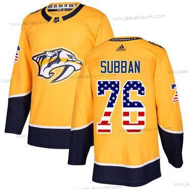 Adidas Miesten Nashville Predators #76 P.K Subban Keltainen Kotiottelupaita Aito USA Flag Ommeltu NHL Paita