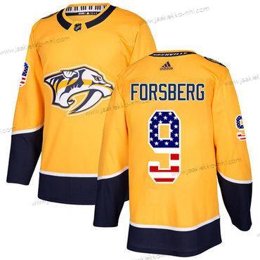 Adidas Miesten Nashville Predators #9 Filip Forsberg Keltainen Kotiottelupaita Aito USA Flag Ommeltu NHL Paita