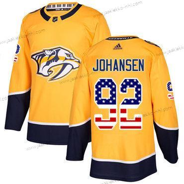 Adidas Miesten Nashville Predators #92 Ryan Johansen Keltainen Kotiottelupaita Aito USA Flag Ommeltu NHL Paita