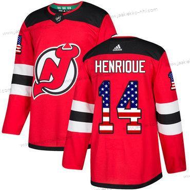 Adidas Miesten New Jersey Devils #14 Adam Henrique Punainen Kotiottelupaita Aito USA Flag Ommeltu NHL Paita