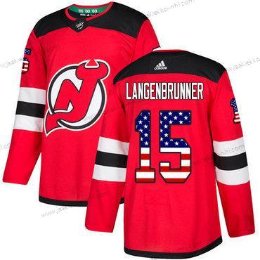 Adidas Miesten New Jersey Devils #15 Langenbrunner Punainen Kotiottelupaita Aito USA Flag Ommeltu NHL Paita