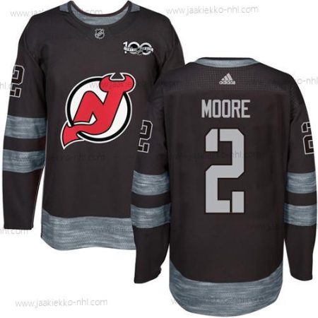 Adidas Miesten New Jersey Devils #2 John Moore Musta 1917-2017 100th Vuosipäivä Ommeltu NHL Paita