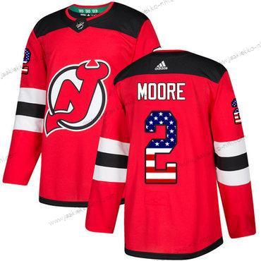 Adidas Miesten New Jersey Devils #2 John Moore Punainen Kotiottelupaita Aito USA Flag Ommeltu NHL Paita