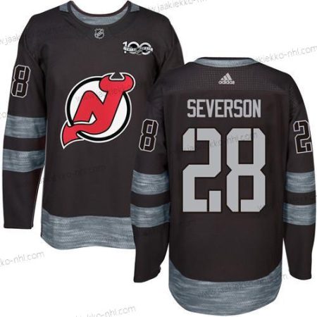 Adidas Miesten New Jersey Devils #28 Damon Severson Musta 1917-2017 100th Vuosipäivä Ommeltu NHL Paita