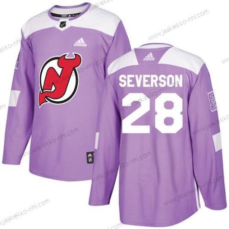 Adidas Miesten New Jersey Devils #28 Damon Severson Violetti Aito Taistelee syöpää vastaan Ommeltu NHL Paita