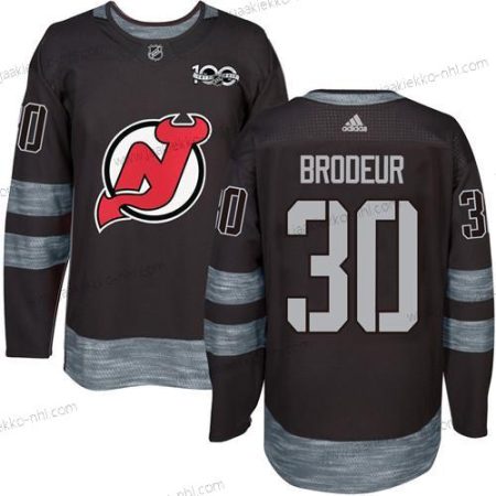 Adidas Miesten New Jersey Devils #30 Martin Brodeur Musta 1917-2017 100th Vuosipäivä Ommeltu NHL Paita