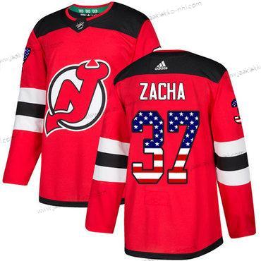 Adidas Miesten New Jersey Devils #37 Pavel Zacha Punainen Kotiottelupaita Aito USA Flag Ommeltu NHL Paita