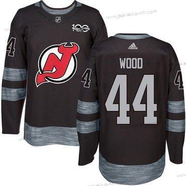 Adidas Miesten New Jersey Devils #44 Miles Wood Musta 1917-2017 100th Vuosipäivä Ommeltu NHL Paita