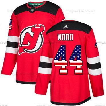 Adidas Miesten New Jersey Devils #44 Miles Wood Punainen Kotiottelupaita Aito USA Flag Ommeltu NHL Paita