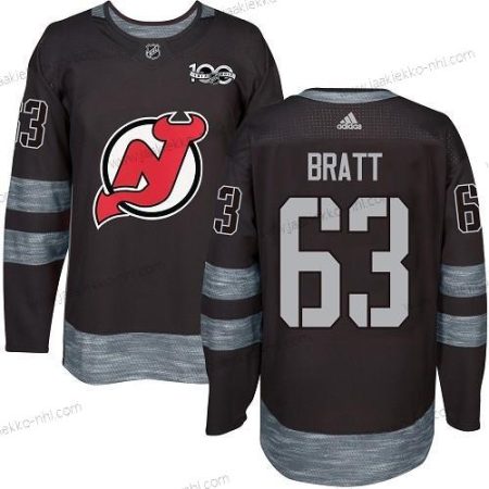 Adidas Miesten New Jersey Devils #63 Jesper Bratt Musta 1917-2017 100th Vuosipäivä Ommeltu NHL Paita