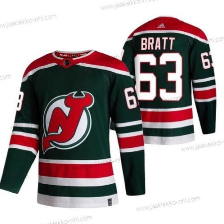 Adidas Miesten New Jersey Devils #63 Jesper Bratt Vihreä 2020-21 Käänteinen Retro Vaihtopaita NHL Paita