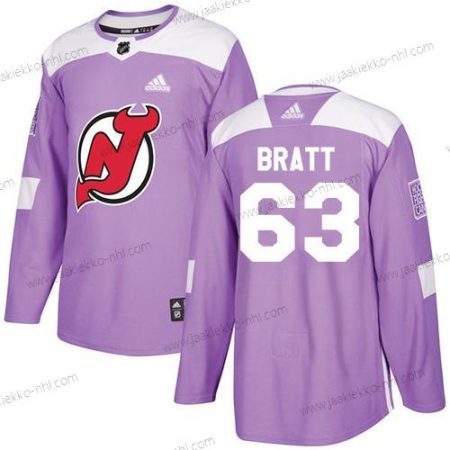 Adidas Miesten New Jersey Devils #63 Jesper Bratt Violetti Aito Taistelee syöpää vastaan Ommeltu NHL Paita