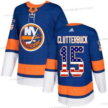 Adidas Miesten New York Islanders #15 Cal Clutterbuck Royal Sininen Kotiottelupaita Aito USA Flag Ommeltu NHL Paita