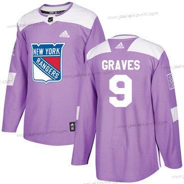 Adidas Miesten New York Rangers #9 Adam Graves Violetti Aito Taistelee syöpää vastaan Ommeltu NHL Paita