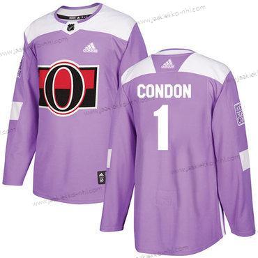 Adidas Miesten Ottawa Senators #1 Mike Condon Violetti Aito Taistelee syöpää vastaan Ommeltu NHL Paita