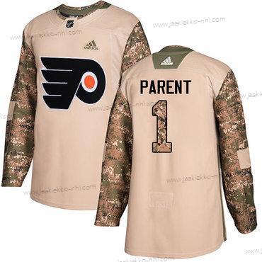 Adidas Miesten Philadelphia Flyers #1 Bernie Parent Maastokuvio Aito 2017 Veterans Day Ommeltu NHL Paita