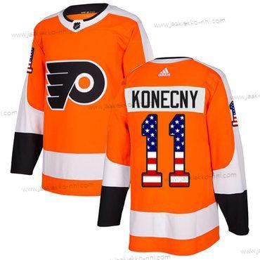 Adidas Miesten Philadelphia Flyers #11 Travis Konecny Oranssi Kotiottelupaita Aito USA Flag Ommeltu NHL Paita