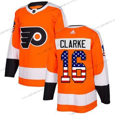 Adidas Miesten Philadelphia Flyers #16 Bobby Clarke Oranssi Kotiottelupaita Aito USA Flag Ommeltu NHL Paita