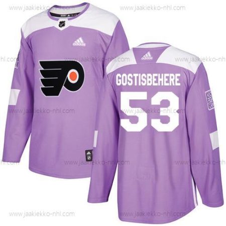 Adidas Miesten Philadelphia Flyers #53 Shayne Gostisbehere Violetti Aito Taistelee syöpää vastaan Ommeltu NHL Paita