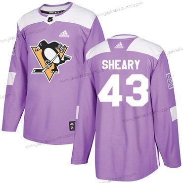 Adidas Miesten Pittsburgh Penguins #43 Conor Sheary Violetti Aito Taistelee syöpää vastaan Ommeltu NHL Paita