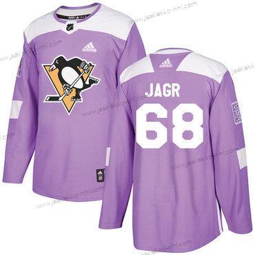 Adidas Miesten Pittsburgh Penguins #68 Jaromir Jagr Violetti Aito Taistelee syöpää vastaan Ommeltu NHL Paita