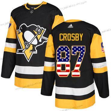 Adidas Miesten Pittsburgh Penguins #87 Sidney Crosby Musta Kotiottelupaita Aito USA Flag Ommeltu NHL Paita