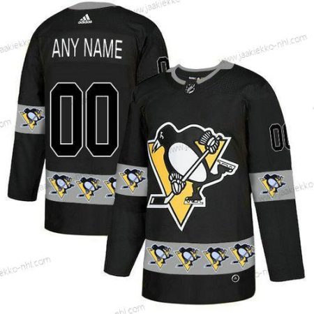 Adidas Miesten Pittsburgh Penguins Mukautettu Musta Maajoukkue Logos Paita