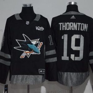 Adidas Miesten San Jose Sharks #19 Joe Thornton Musta 100th Vuosipäivä Ommeltu NHL 2017 Jääkiekko Paita